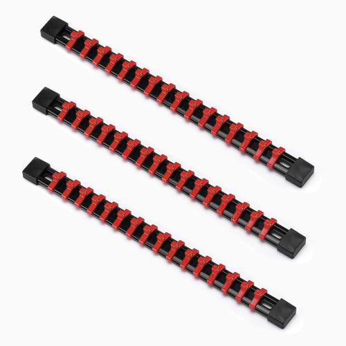 ACEBON Socket Organizer, 3-Piece Socket Holder Kit, 1/4-Inch Compatible, Holds 48 Sockets, Portable Clip Rail