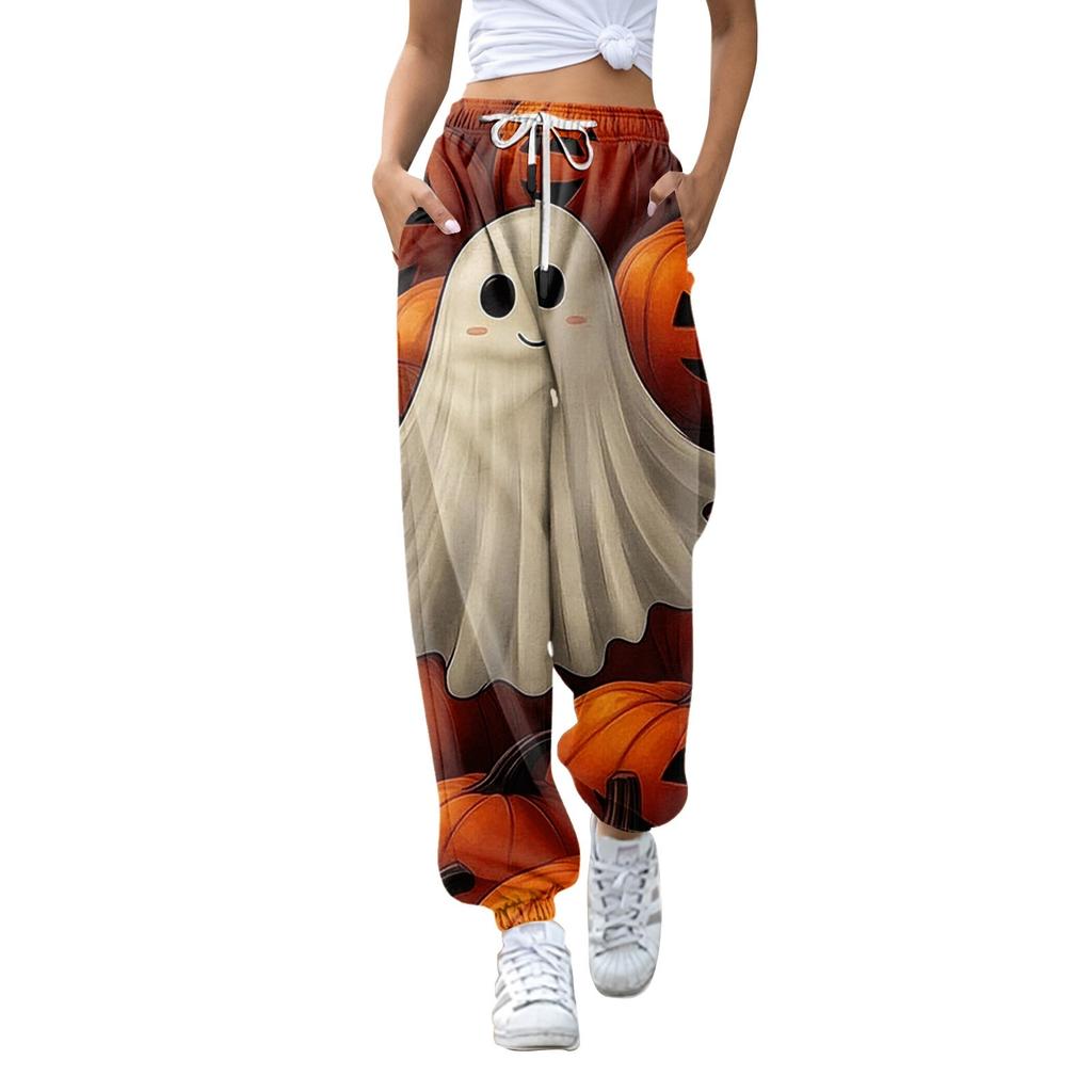 Damenmode Halloween Lockerer Kordelzug in der Taille Einfarbig Lässige Sporthose
