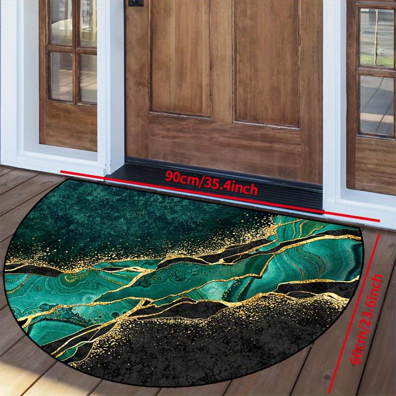 1Pcs Nordic Marble Texture Semi-Circular Carpet Emerald Green Gold Foil Non-Slip Decorative Mat 2D Print Aesthetic Rug for Front Door Porch