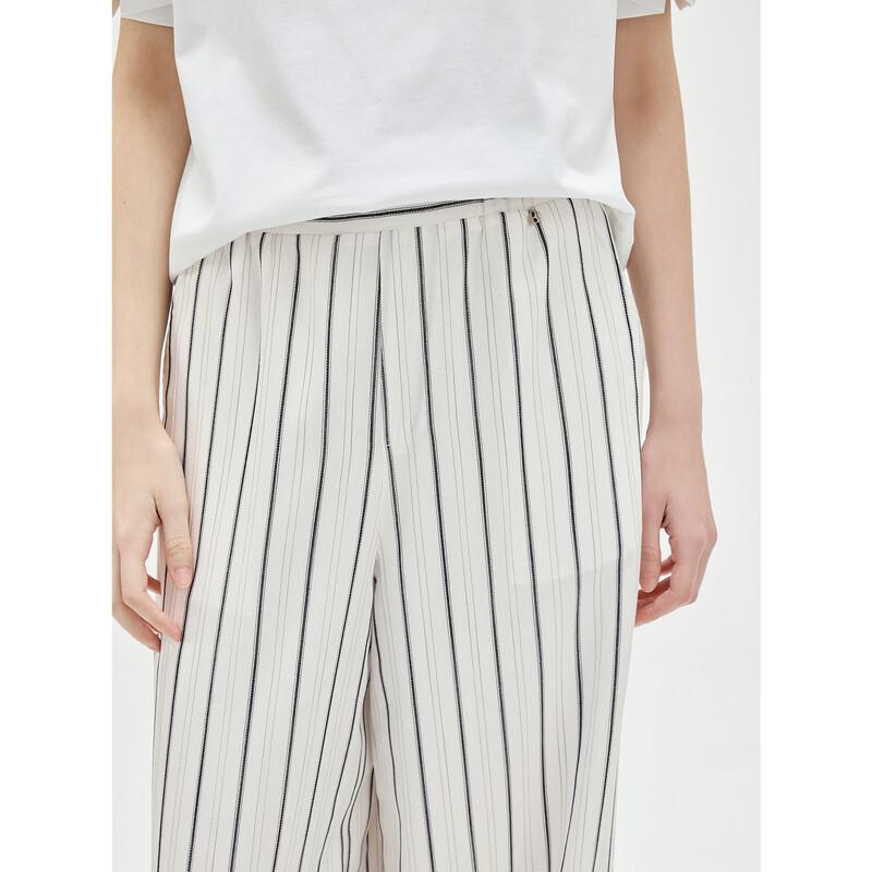 ELLE Women's Black & White Striped Lyocell Tencel Loose Wide-Leg Pants
