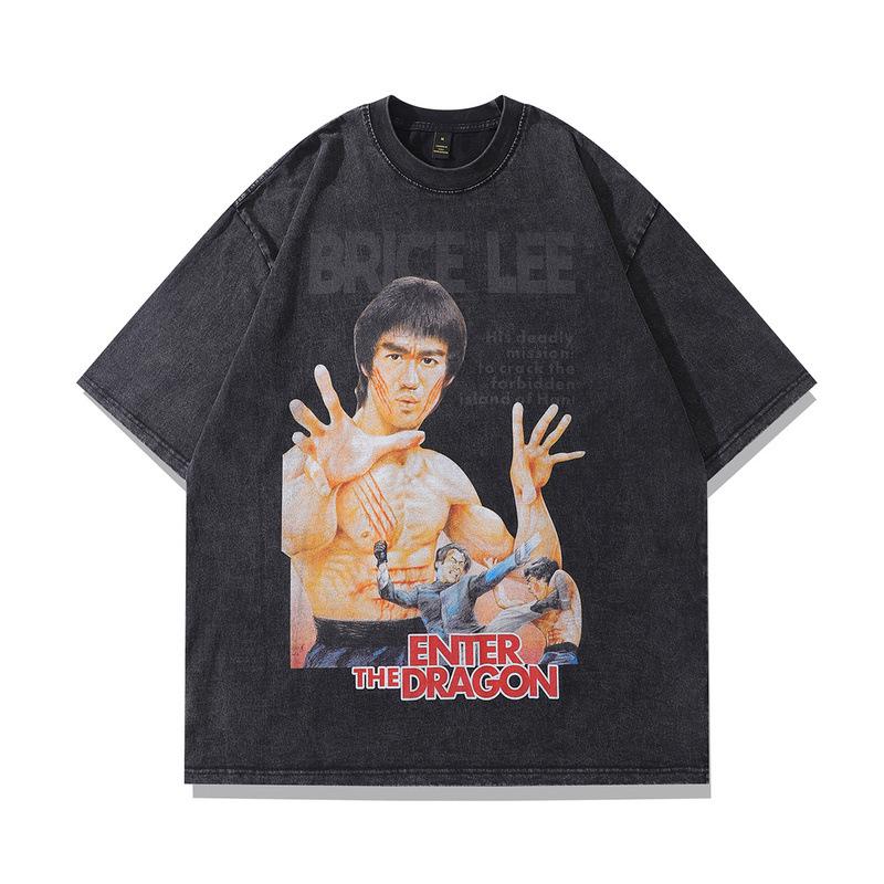 Trendy Brand Men'S Personalized Printing T-Shirt American Retro Oversize Small Neckline Washed And Old Short-Sleeved T-Shirt