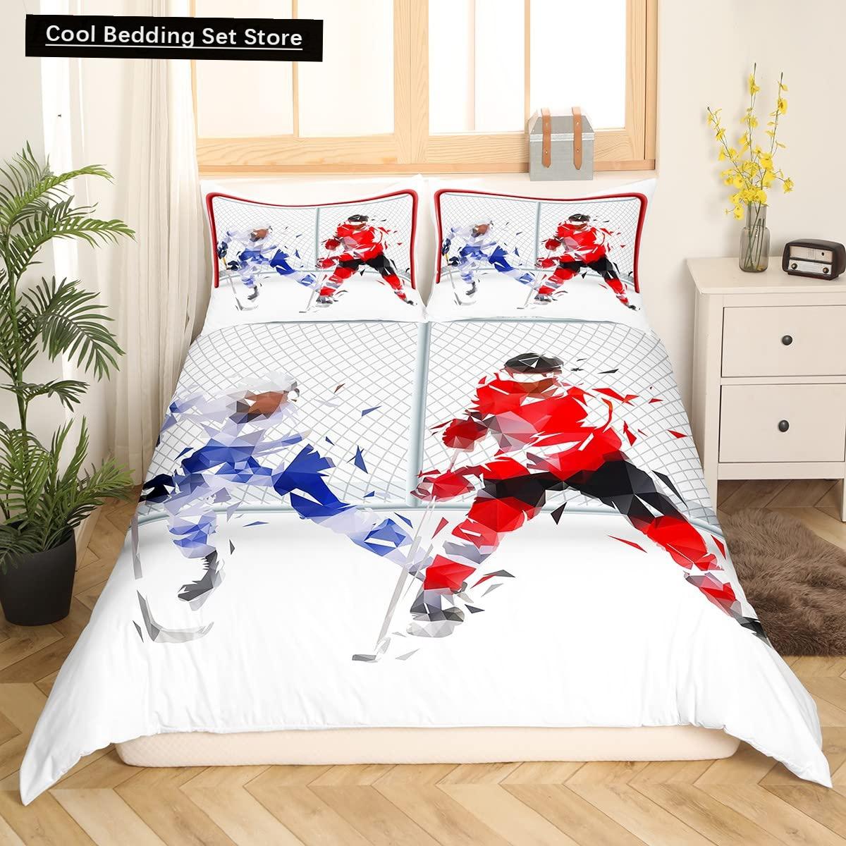 

Comforter Ice Hockey Puck Hockey Player Winter Event Bedding Set Boys Sports Game Black Polyester Comforter Comforter (quilt)-EU Single(135*200cm)3pcs