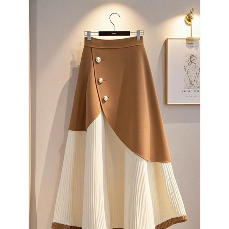 Basic Fashion Knit Skirt With High Waist And Button Accents For Women