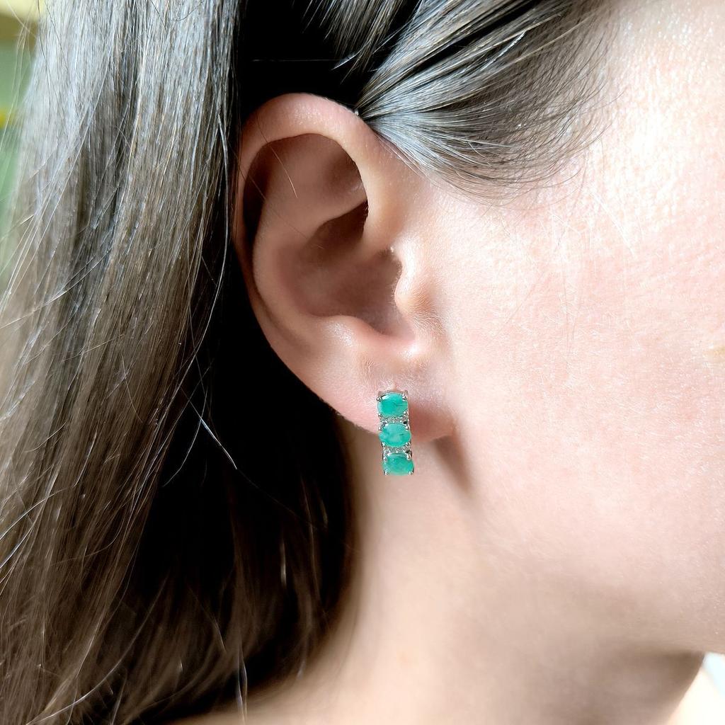 Silver Earrings with Natural Emerald 2.106ct, Cubic Zirconia (2162230)