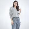 Women's Fluffy Grey Sweetheart Neck Sweater Jacket - Loose Fit Autumn/Winter Outerwear