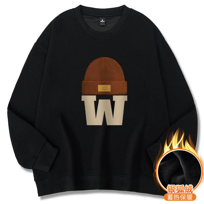 Women Crew Neck Mid-Length Sweatshirt Loose Fit Fleece Lined Letter Print No-Hood Pullover Fall Casual Top