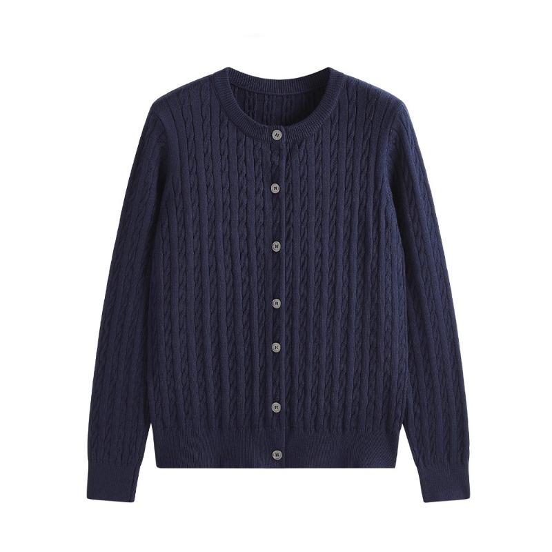 

Spring New Retro Knitted Cardigan Design Sweater Long-sleeved Round Neck Temperament Jacket Top Women s High-end Onesize темно-синий