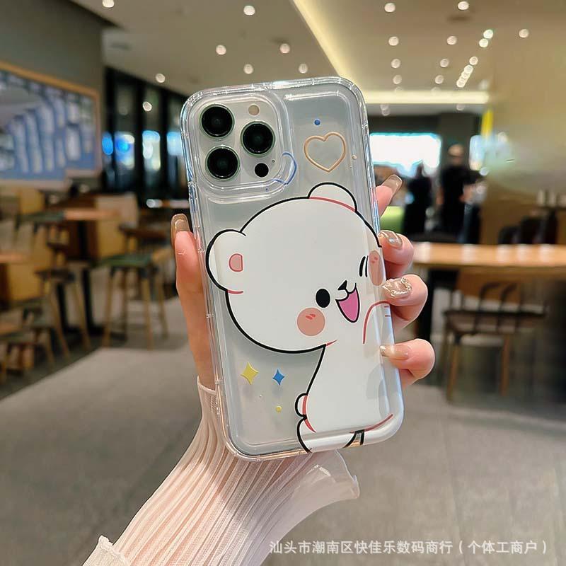 Cute Bear Couple Phone Case Compatible with iPhone 11/12/13/14/15/16 Pro Max and Apple XS Max
