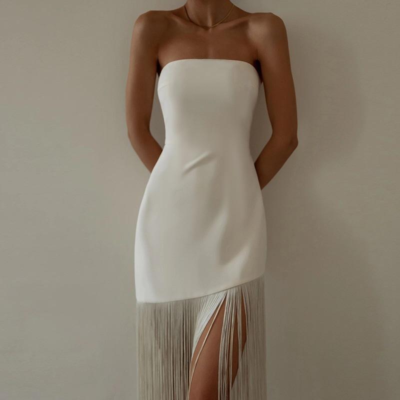 Dress 2026 summer new tassel sexy tube top split dress women S