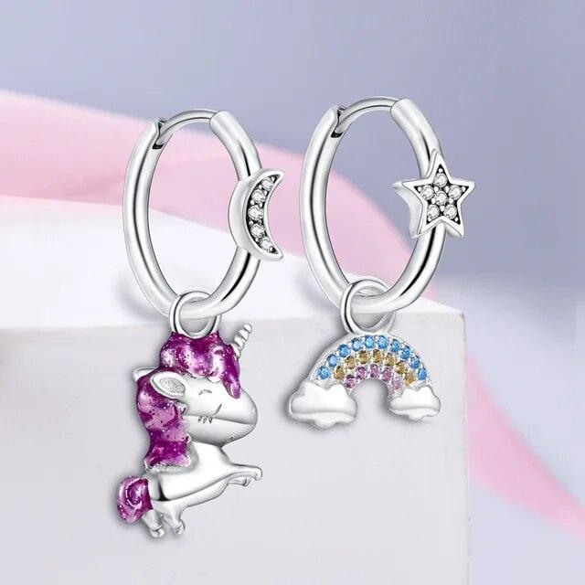 Argent 925 Étoile Soleil Papillon Carotte Lapin Fleurs Colorées Luxe Original Mode Boucles d'Oreilles Fille Bijoux de Fête Cadeau Puce d'Oreille