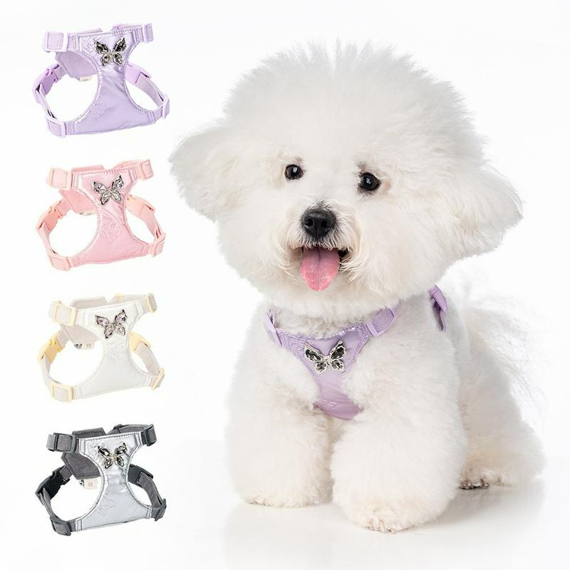 Pet Leash Set for Small Dogs Elegant Harness with Bow Walking Leash Ultrasonic Liquid Fabric Dog Harness Cat Collar Accessories