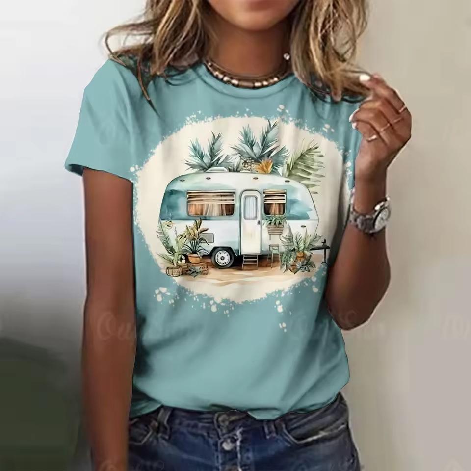 Summer Cartoon Car 3D Printed T-shirts Street Casual Fashion Short Sleeved Round Neck Women's T-shirts