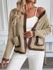 Retro Color Block Knitted Cardigan - Women's Autumn Style Sweater Coat