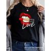 T-shirt Imprimé Amour Lèvres Rouges Rouge pour Femme Fille Y2K Manches Courtes Hauts Sweatshirts Années 90 Vêtements Harajuku Féminins