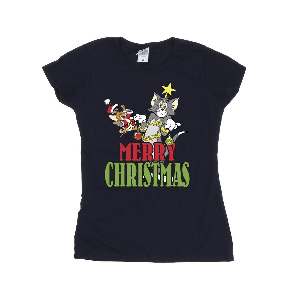 Tom And Jerry Womens/Ladies Merry Christmas Baubles Cotton T-Shirt