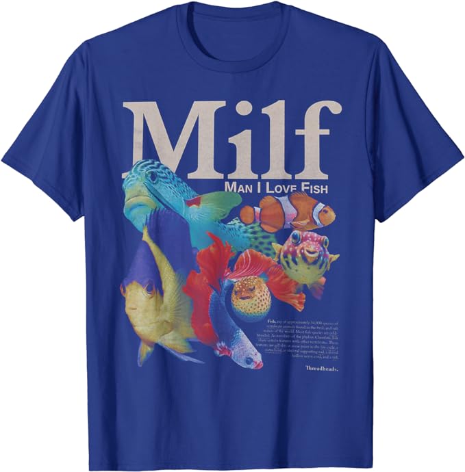 

MILF Man I Love Fish T-Shirt Fishing Lover Graphic Tee Humor Funny Men s and Women s Fashion Short Sleeve Blouses M