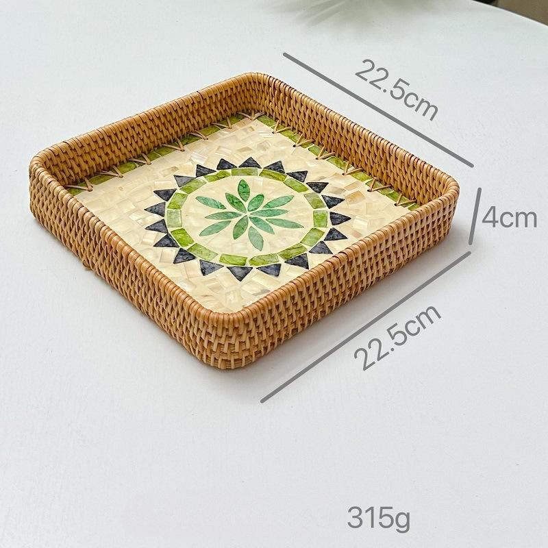 Colorful Shell Rattan Woven Tray Creative Handmade Fruit Plate Jewelry Storage Tray Home Counter Decoration