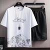 Men's Trendy Summer Ice Silk Two-Piece Set: Casual Short Sleeve T-Shirt and Shorts