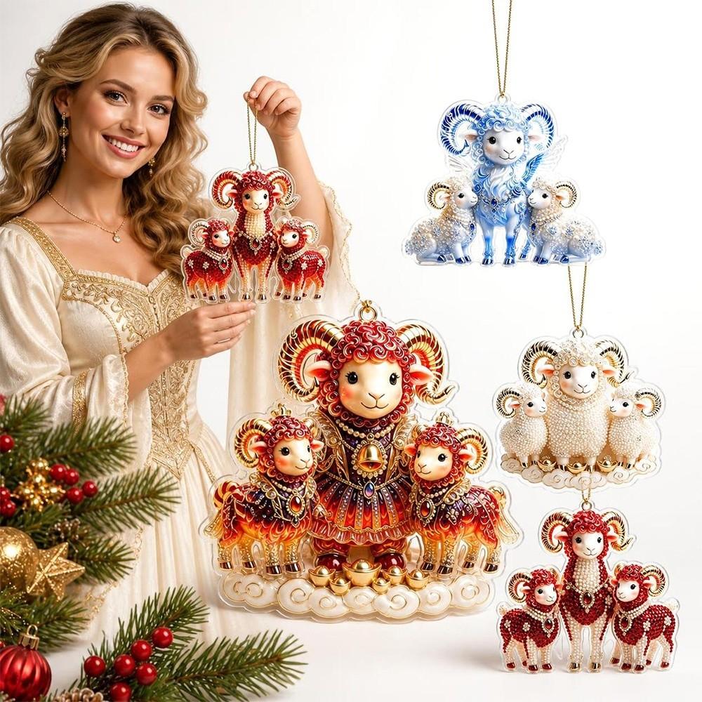 2D Flat Goat Hanging Ornament Set Shining Animal Hanging Decoration  Holiday Party Decor