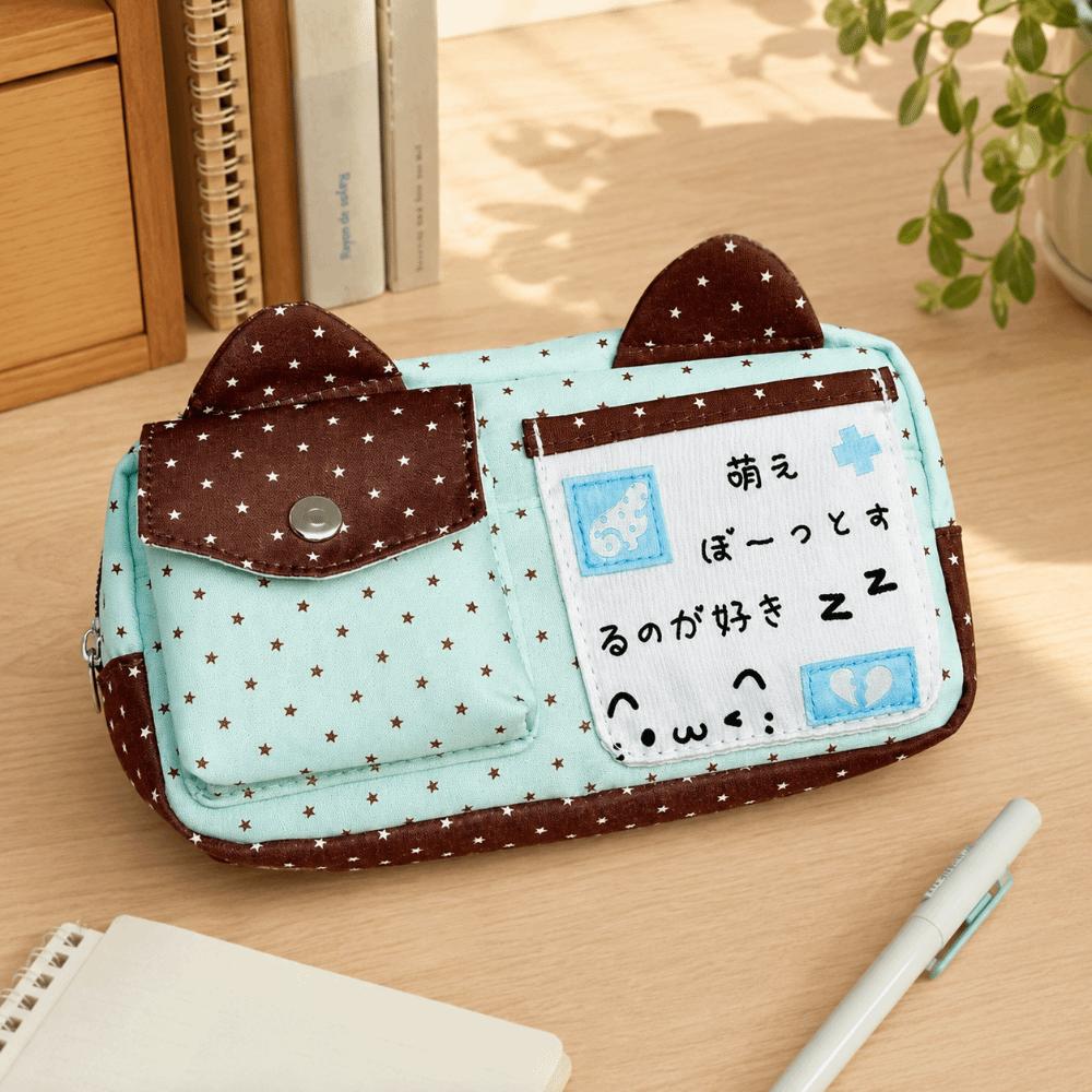 Cat Ear Design Pencil Case Polka Dot Print Pen Bag Portable Pencil Pouch  Gift