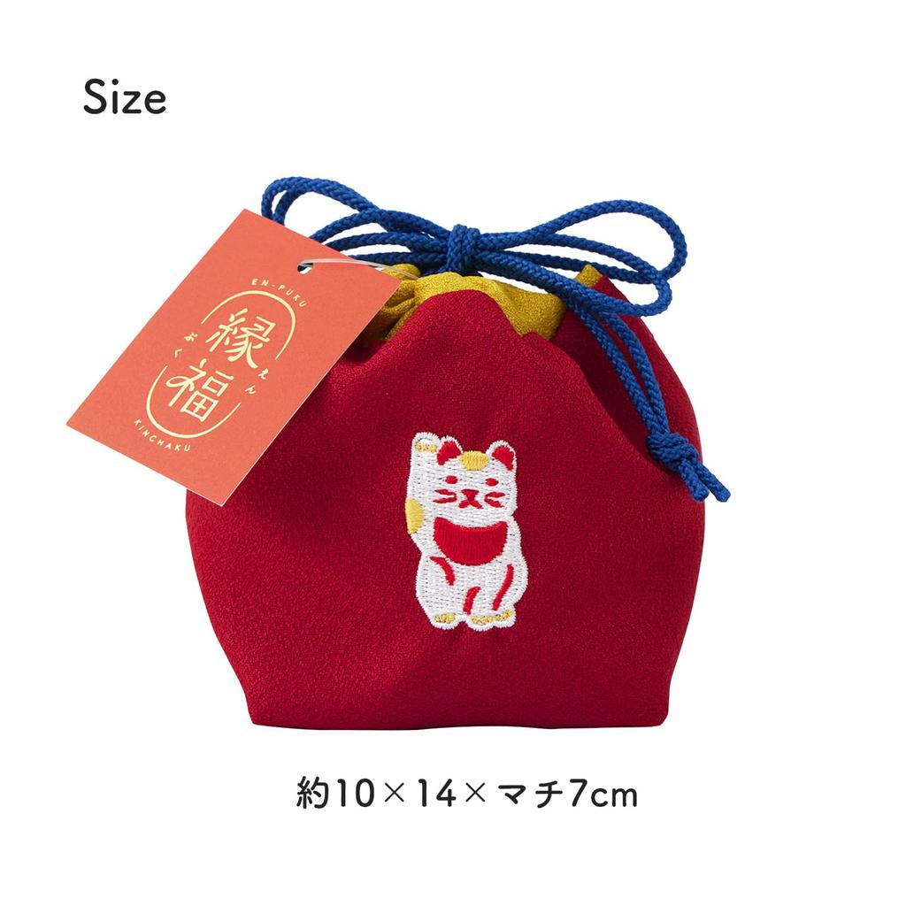 JIKAN STYLE Enfuku Drawstring Made in with a Japanese Perfect for Small and 9cm x 9cm x 61341 Bag, Japan, Pattern, Items, Makeup, Gifts, 7cm, (Lucky