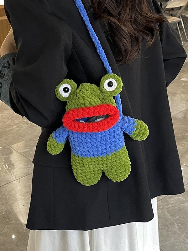 Frog Knit Mini Shoulder Bag With Twist Lock Closure For Casual Daily Use