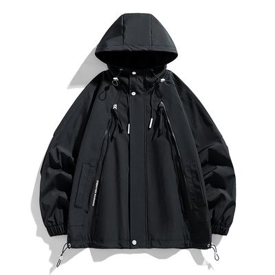 Men's Plus Size Trendy Casual Top Youth Hooded Travel Jacket Solid Colour Windproof Jacket Waterproof Mens Jacket