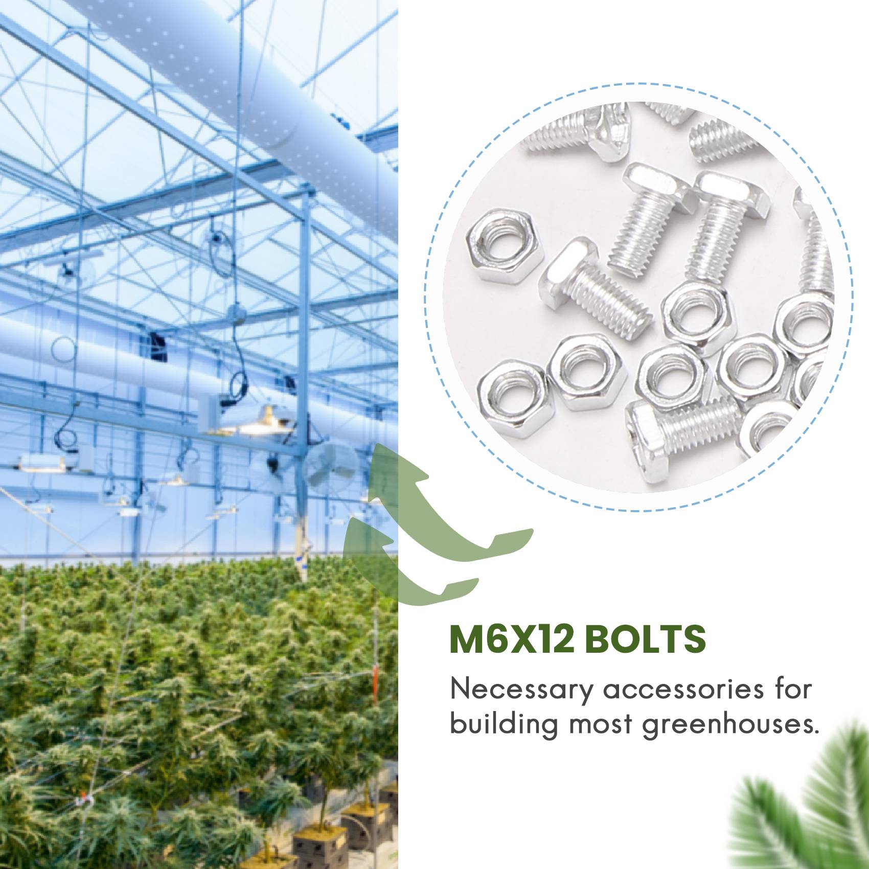 M-Modern-100 шт. M6x12мм Гайки и Болты для Теплицы Болты с Квадратной Головкой Гайки Ремонтный Комплект для Теплицы Запасные Части Садовые Принадлежности серебряный
