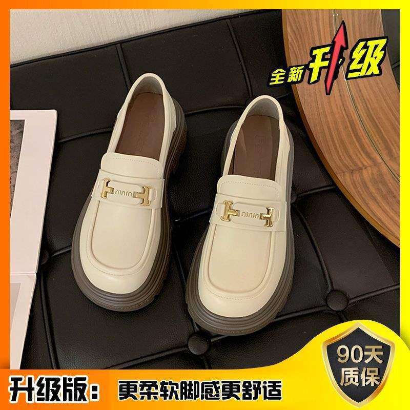 Loafers women's 2025 new autumn women's shoes platform sole one-pedal British style small leather shoes black shoes jk single shoes