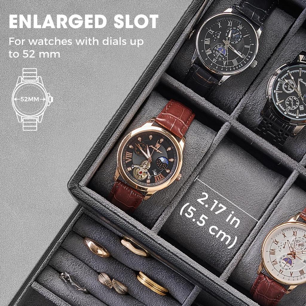 ProCase Watch PU Watch Storage Accessory Small Item Birthday Anniversary Gift Black Case, Material, 8-Watch Capacity, 2-Tier, Unisex, Box, Box, Case,