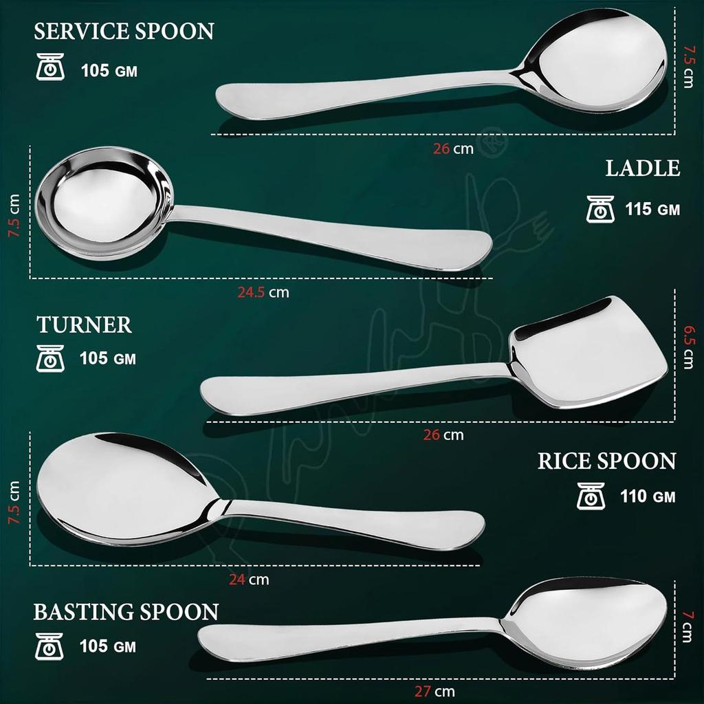 5-teiliges Servierlöffel-Set aus Edelstahl für Esstisch/Küche, 1,8 mm schwere Ausführung