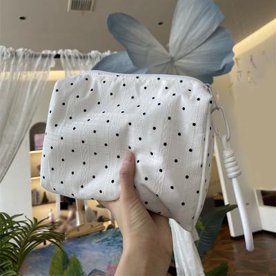 Lace Fabric Polka Dot Makeup Bag for Women Girl Female's Cosmetic Pouch for Fresh & Sweet Style Brush Toiletry Bag Case