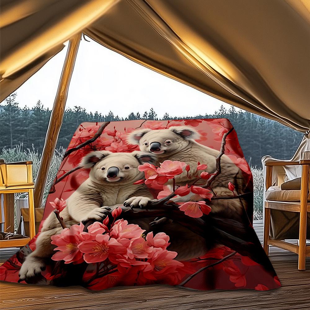 

1pc Koala, Blossom Outdoor Blanket - Lightweight Flannel Throw For Travel, Camping, Livingroom, Couch, Chair yy251114197 75x90cm