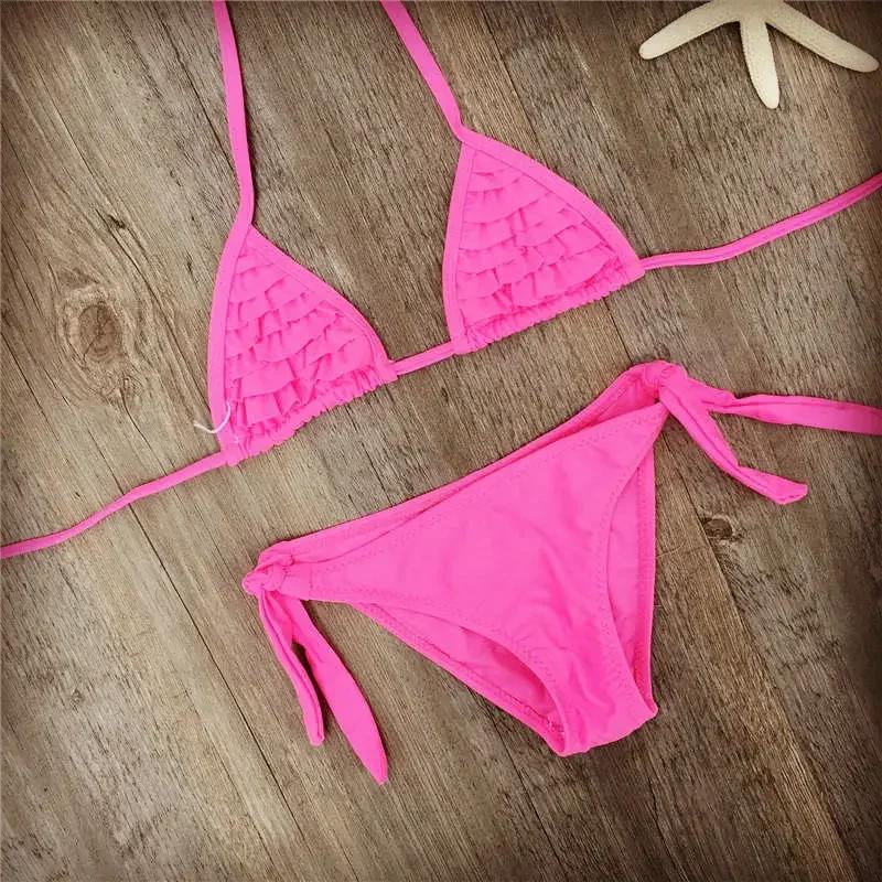 

Купальники для девочек, бикини Menina, милые детские купальники из двух предметов, качественные детские купальные костюмы, детские Falbala Biquini Infantil, 4 цвета 14 years old розовый