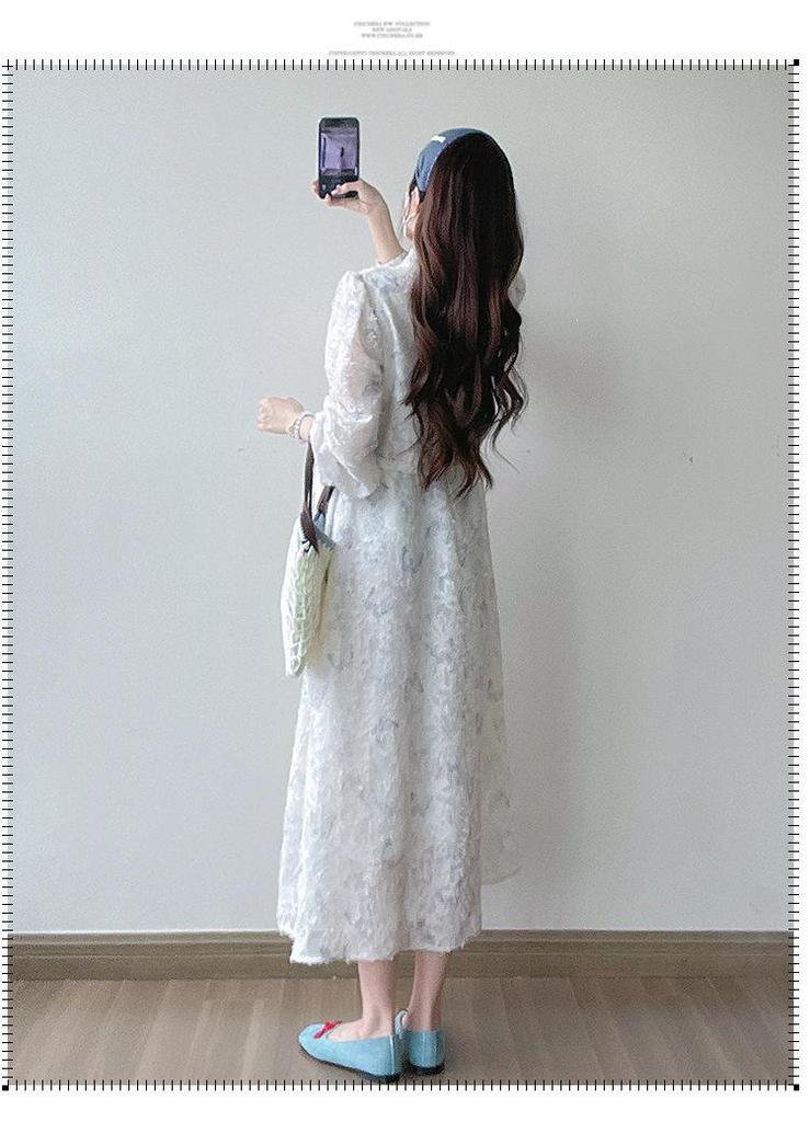 Hepburn Style Butterfly Jacquard Maternity Dress - High Quality, Long Sleeve, Early Spring 2026 Collection