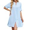 Vestito camicia ampio con maniche abbottonate, tinta unita, primavera estate, da donna