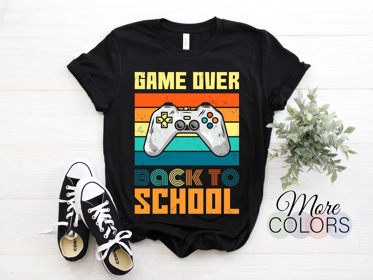 Game Over Back To School Gamer Video Teacher Student Controller Funny T-Shirt, Gamers Gift, Play Playing Lover, Boys Girls Nerds Present, 100