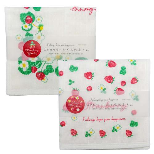 Koji Company Women's Dishcloths, 30x30cm, Kaya Fabric, 7-Layer, 2-Piece Set, Juicy Strawberry and Strawberry Garden Designs, 414332