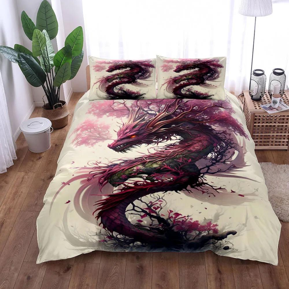 Dangerous Dragon Duvet Cover Set EU Single Double King US Twin Full Queen Size Bed Linen Set  Cute Duvet Cover Bed