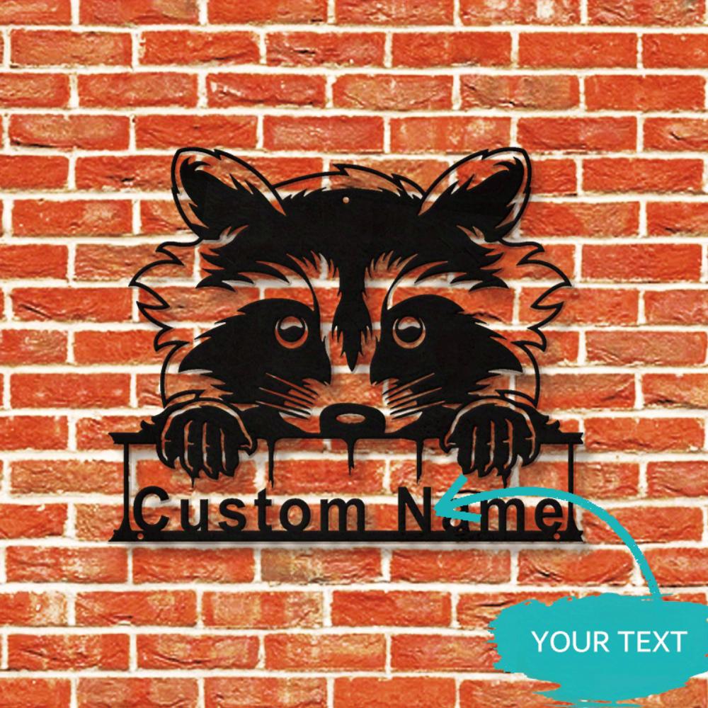 Metal Raccoon Wall Art Custom Nameplate Modern Home Decor Sturdy Easy Mount