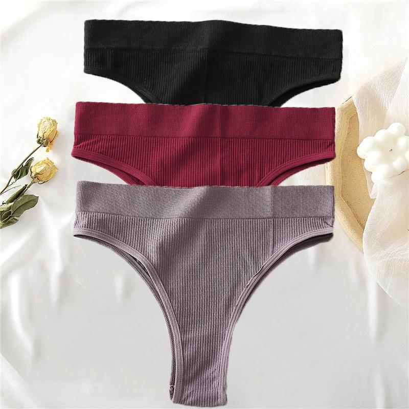 Set da 3 Pezzi Mutandine da Donna in Cotone Tanga Senza Cuciture a Vita Alta Comode Sexy Biancheria Intima Femminile Slip Perizoma S-XL