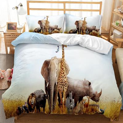 Animal Elephant Duvet Cover Set With Pillowcase King Size Wild Animals Polyester Comforter Cover For Kid Boys Girls Bedding Set