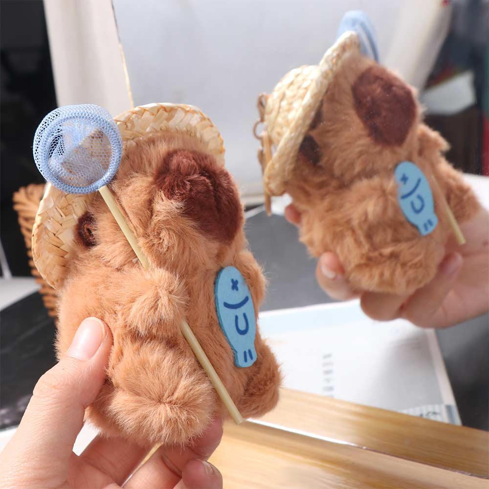 Stuffed Doll Plush Capybara Key Ring Catch Fish Cartoon Animal Keychain  Couple