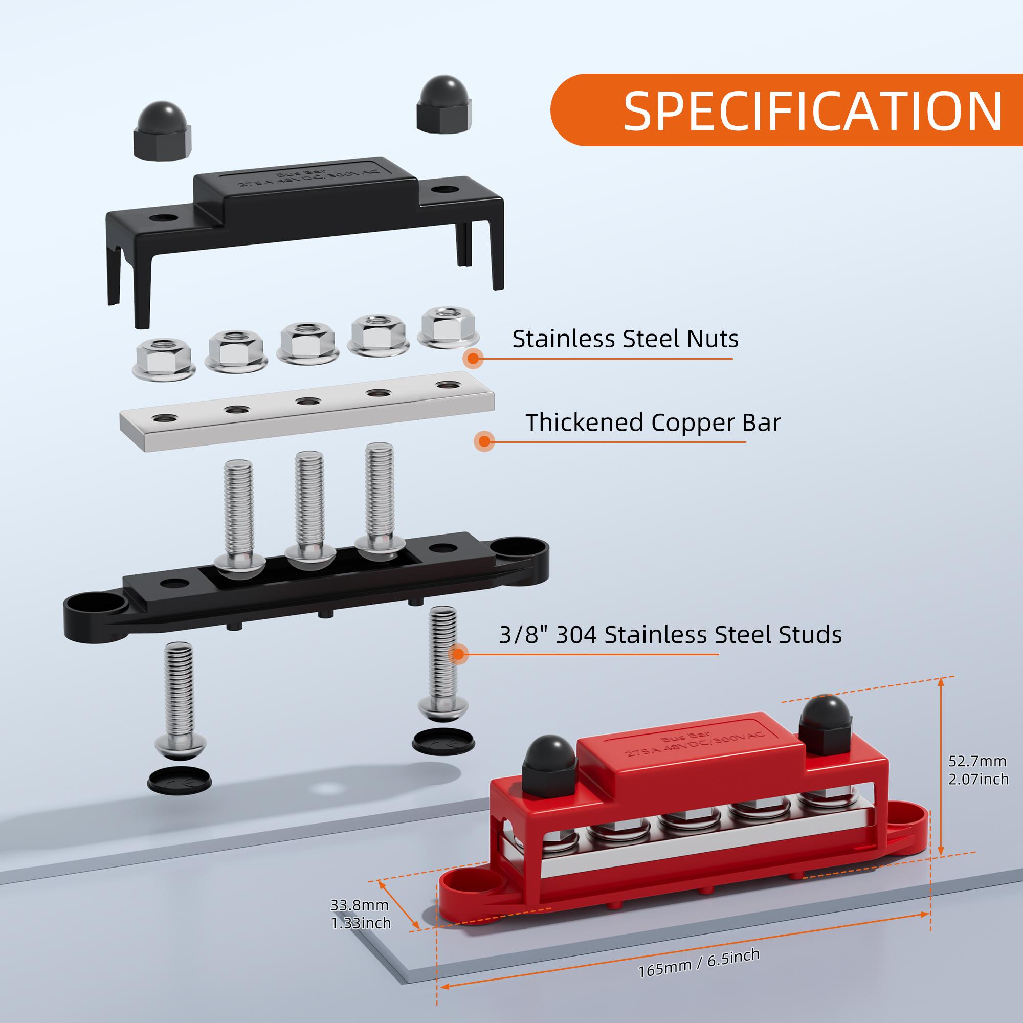 

Блок распределения питания 275A 12 В шина 5 x 3/8 (M10) Клеммные шпильки 12 В морской шины, положительный и заземляющий для автомобилей