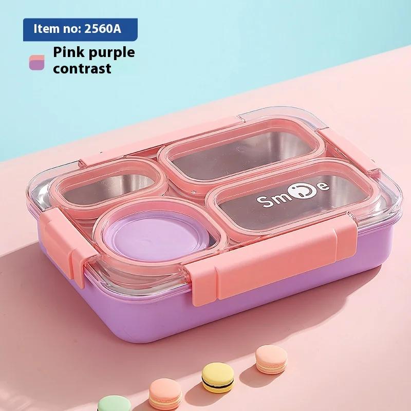 Stainless Steel 4 Divided Compartments Bento Lunch Box Kids Insulated Lunch Box for School Office Kitchen Food Storage Container