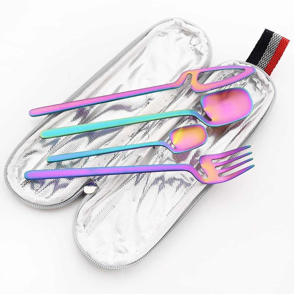 Gold Portable Dinnerware Set Unique Design Travel Reusable Camping Silverware Cutlery Tableware Set With 215/12/6 Straight Straw