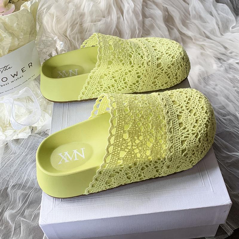 

Hollow mesh breathable bag head slippers women wear thick-soled lazy shoes summer new one-pedal women s shoes 40 жёлтый