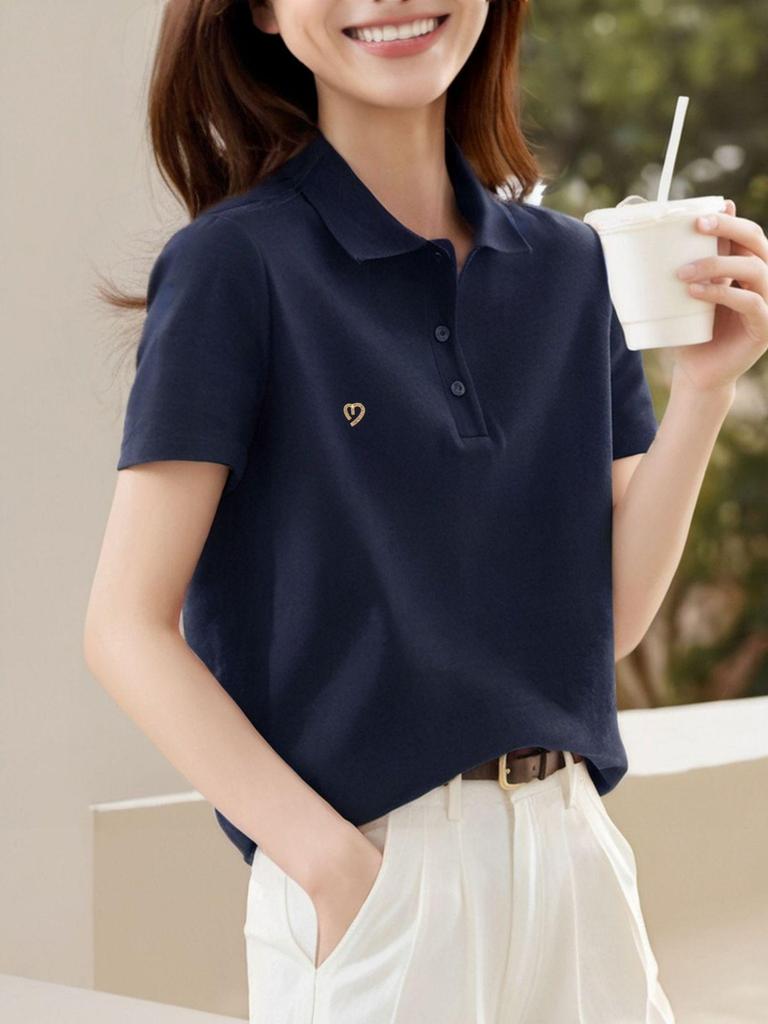 Women's Loose-Fit Short-Sleeved Polo Shirt - Summer 2025 Korean Style