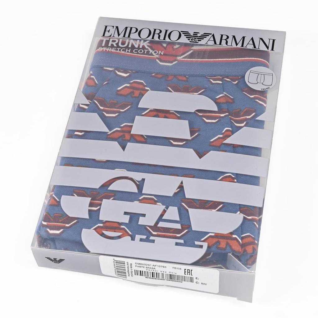 Emporio Armani Men's Eagle Logo Boxer Briefs, Size L, Brown and Blue, EM000231 AF10793 FB108, Made in Italy [Parallel Import]
