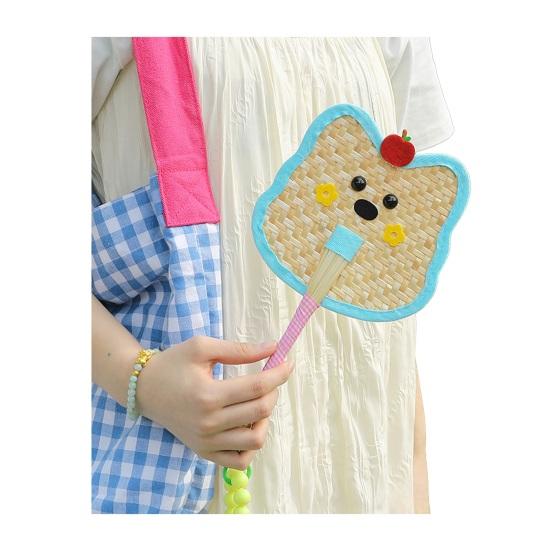 Cartoon Handmade Weaving Fan Bear Butterfly Dog Pumpkin Shell Mango Shape Woven Hand Fan Summer Handheld Cooling Fan Little Dog